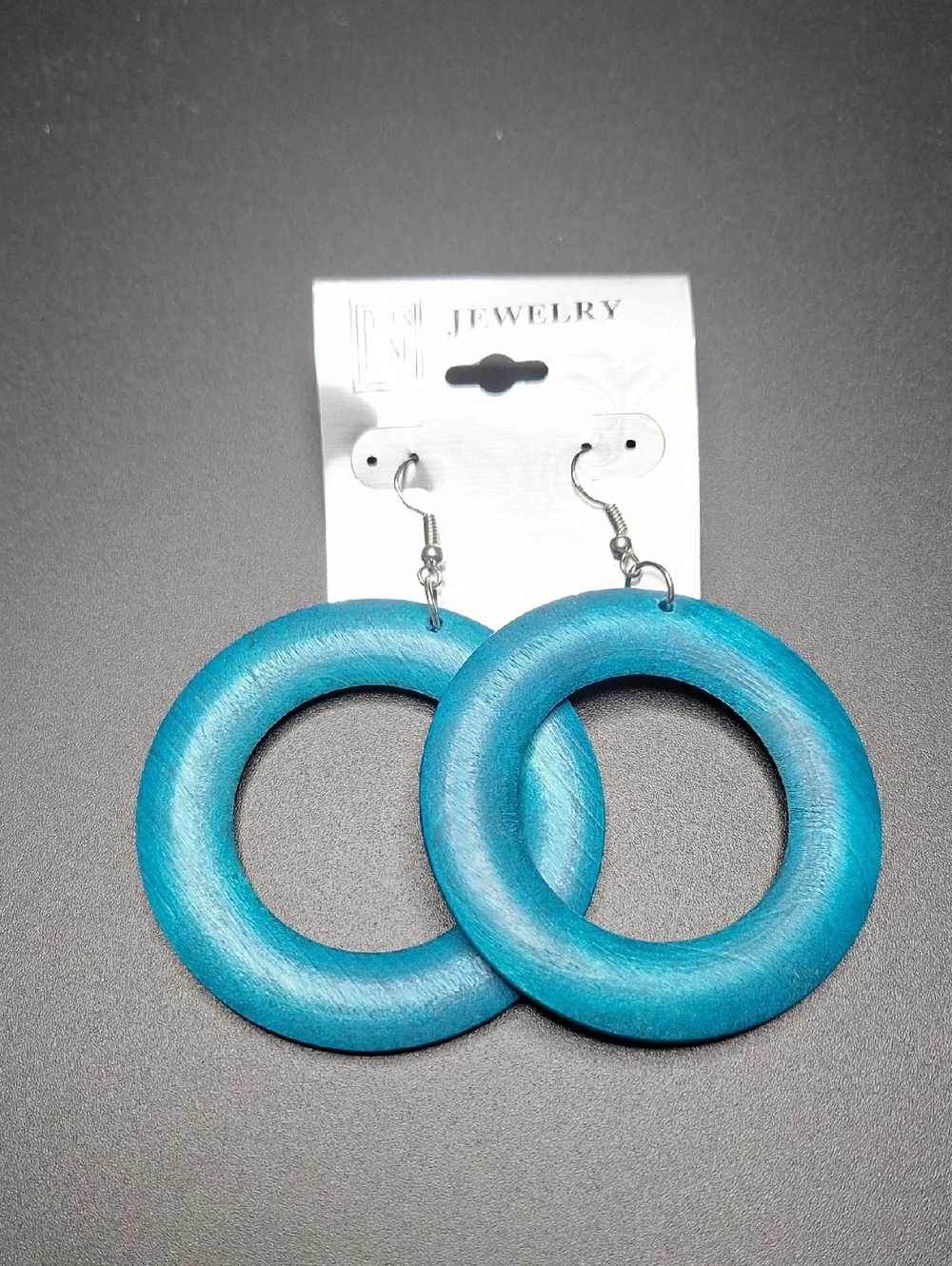 Blue Wooden Hoop Earrings